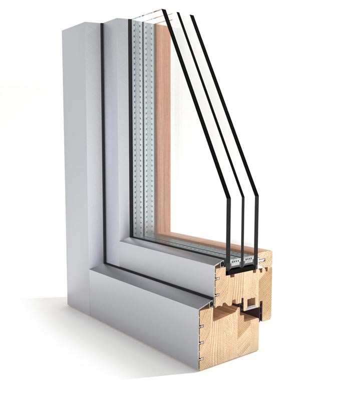 Perfil ventana de madera y aluminio Inteltek 89mm triple vidrio